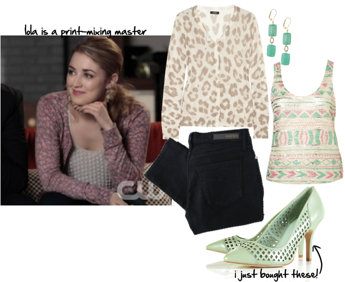 lola gossip girl fashion, topshop sporty toe cap pumps, j crew cardigan, leopard print sweater, leopard cardigan