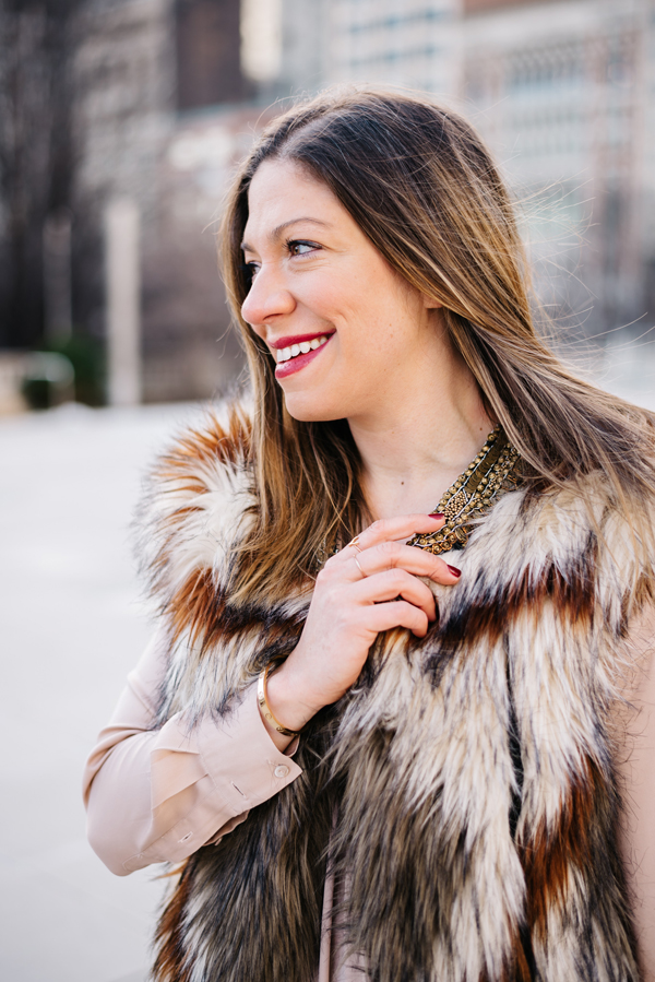 what to wear with a faux fur vest