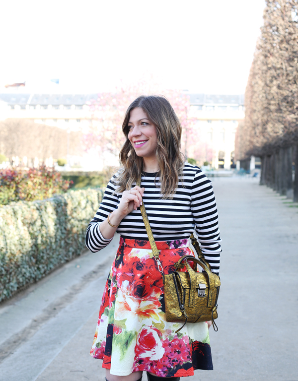 hallie wilson wearing a striped shirt in paris