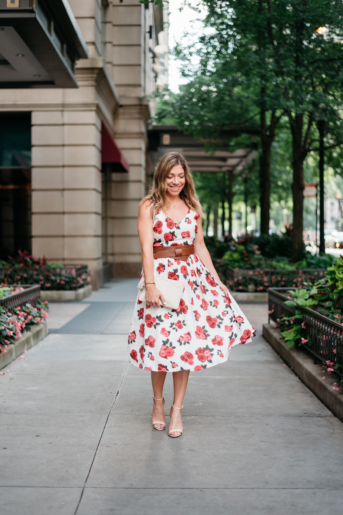 bb dakota floral printed fit and flare dress