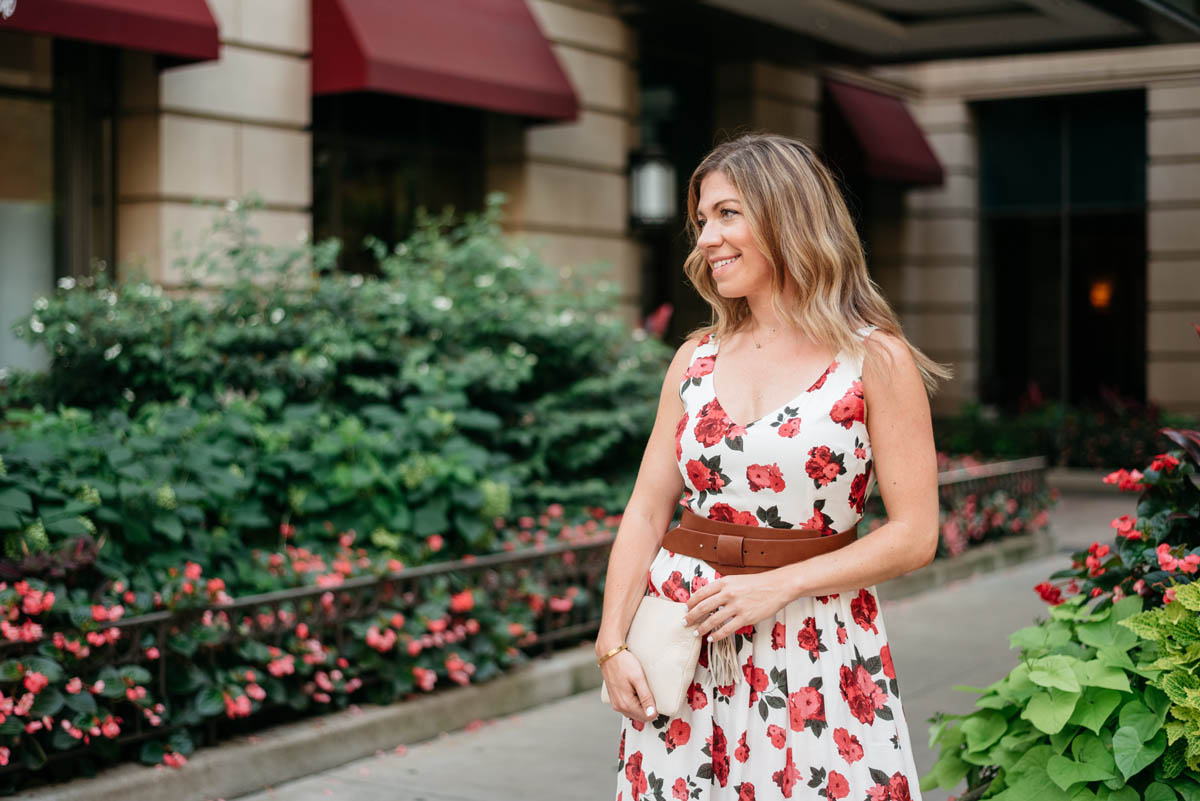 pretty floral dress for a wedding reception