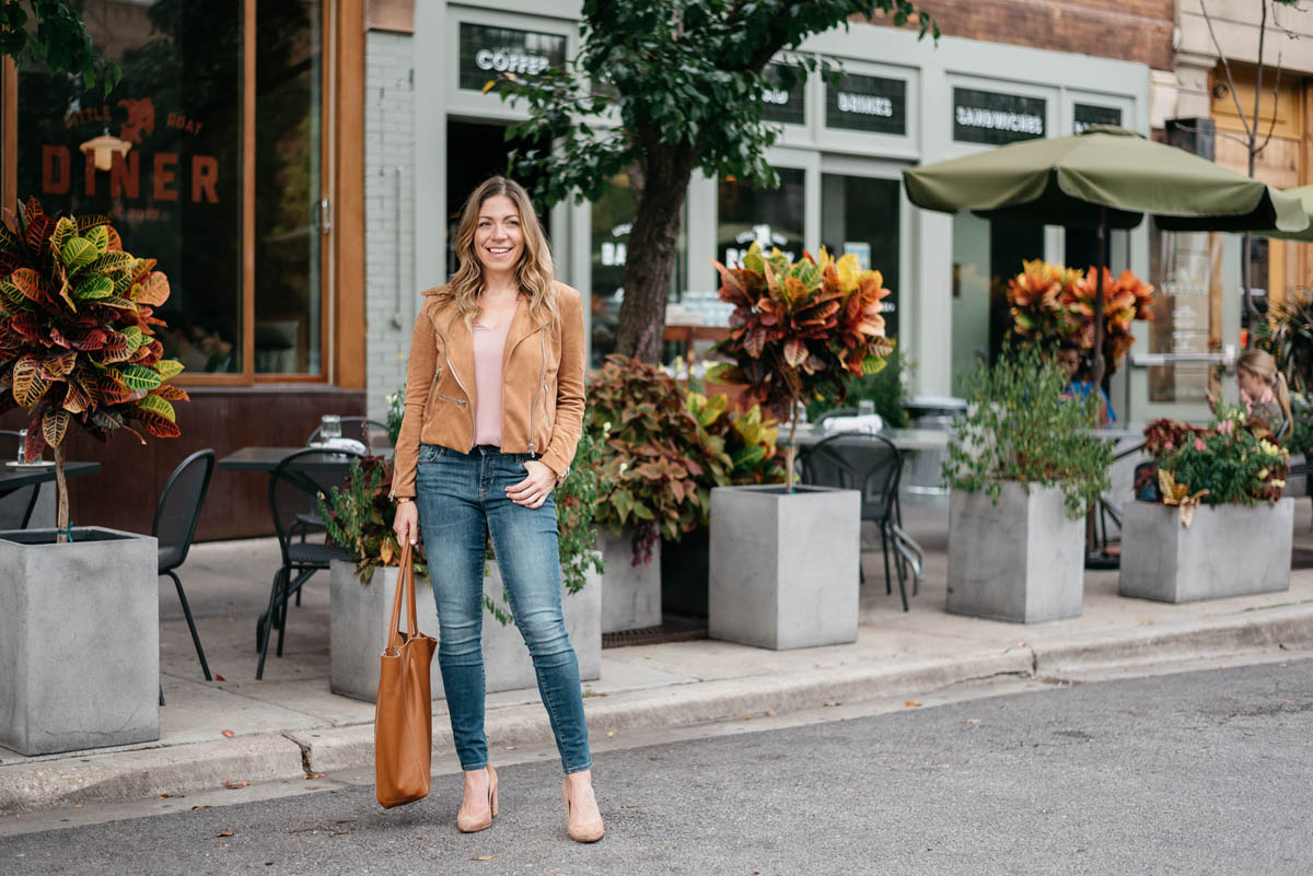 cognac-suede-moto-biker-jacket-with-jeans-for-fall