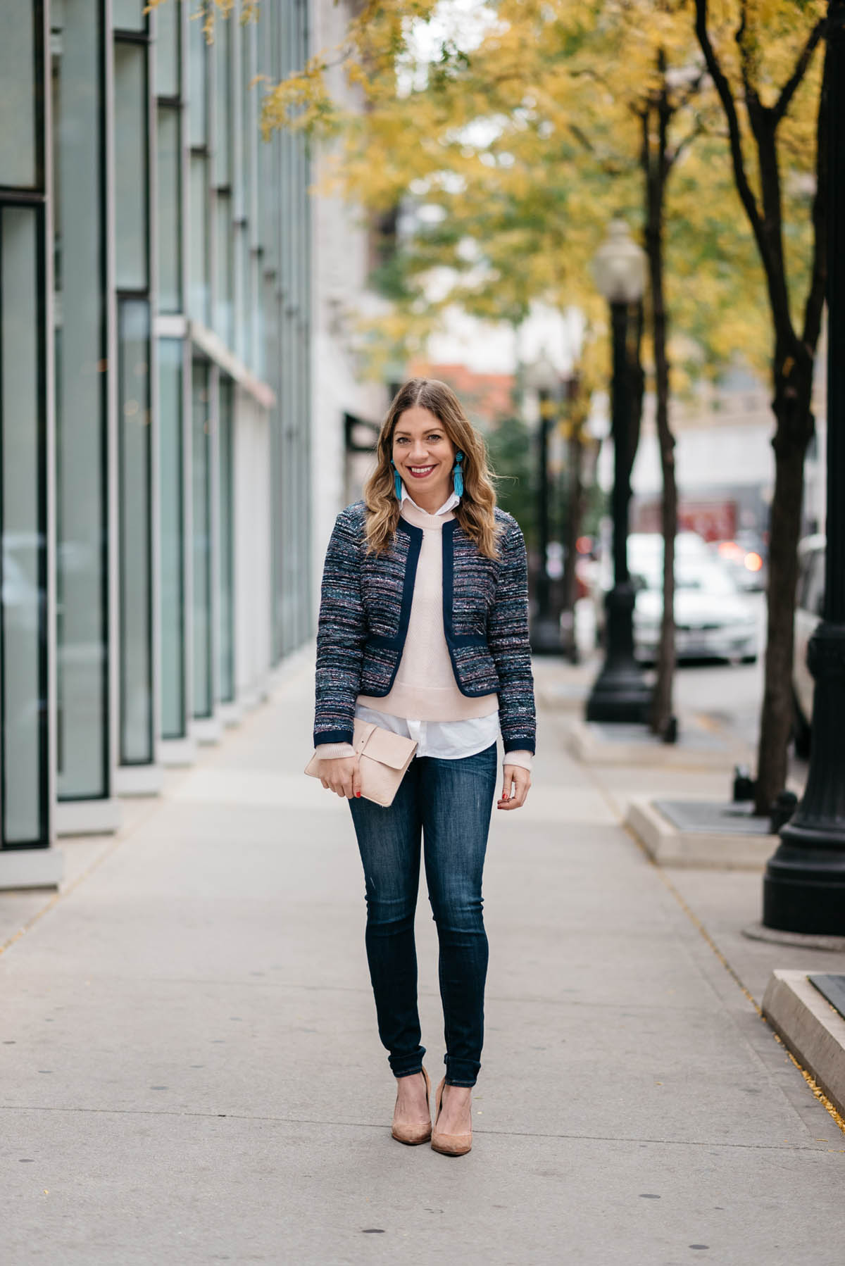 dvf-tweed-jacket-white-blouse-layered-under-rag-bone-pink-cashmere-sweater